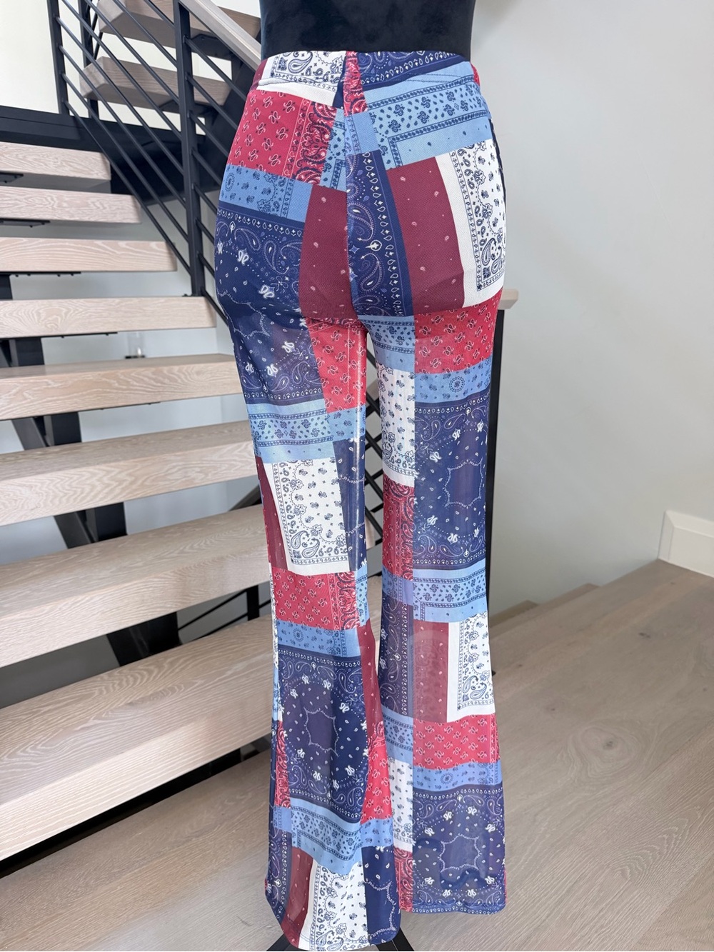 Patchwork Print Wide-Leg Pants - Blue & Red size S - Picture 6 of 6